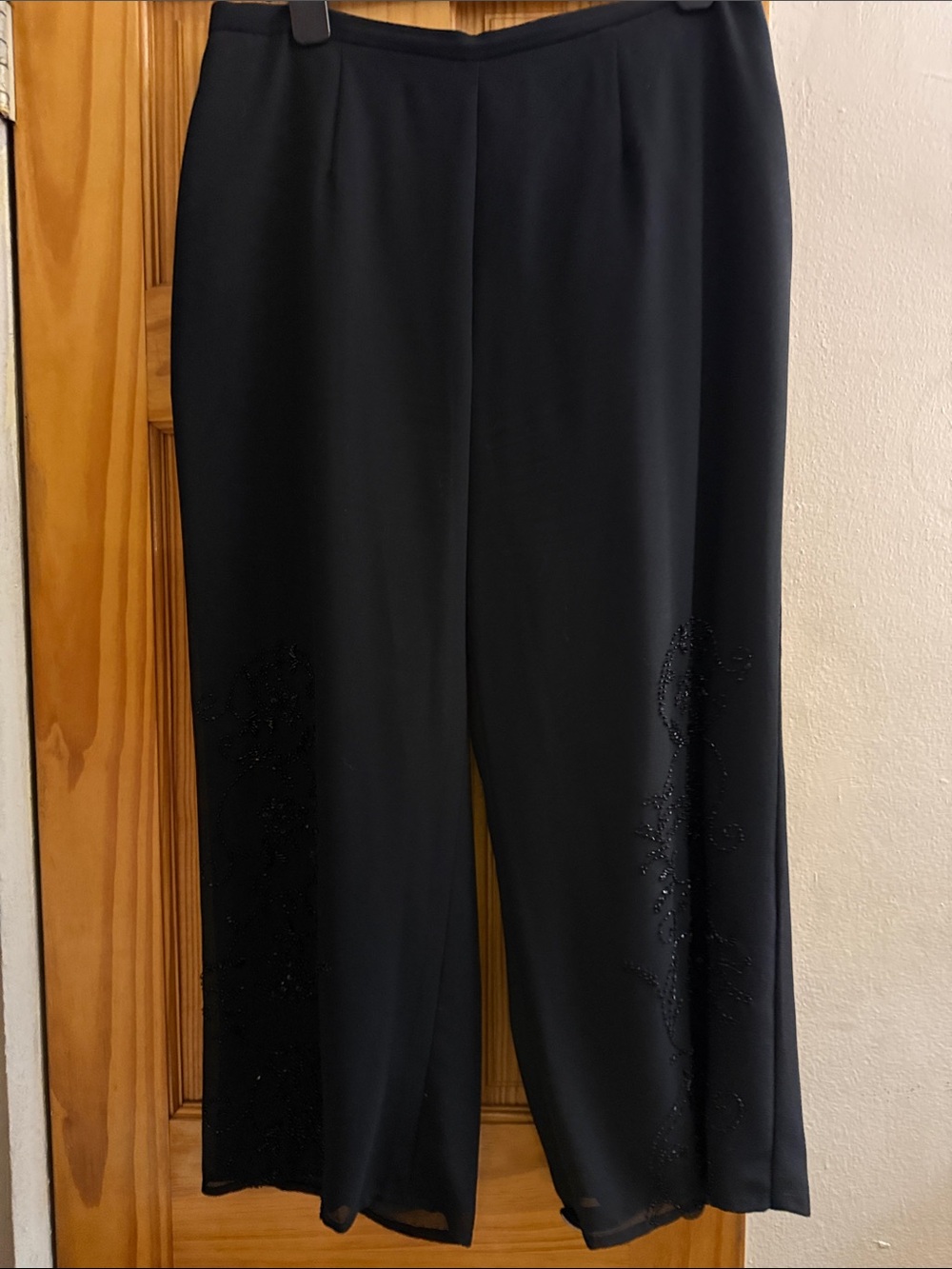 Sandra Darren Black Wide-Leg Pants with Beaded Detail